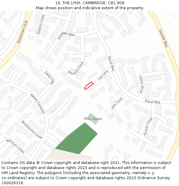 19, THE LYNX, CAMBRIDGE, CB1 9GE: Location map and indicative extent of plot