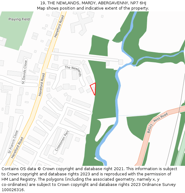19, THE NEWLANDS, MARDY, ABERGAVENNY, NP7 6HJ: Location map and indicative extent of plot