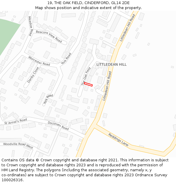 19, THE OAK FIELD, CINDERFORD, GL14 2DE: Location map and indicative extent of plot