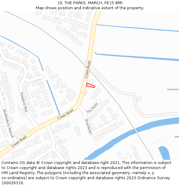 19, THE PARKS, MARCH, PE15 8RR: Location map and indicative extent of plot