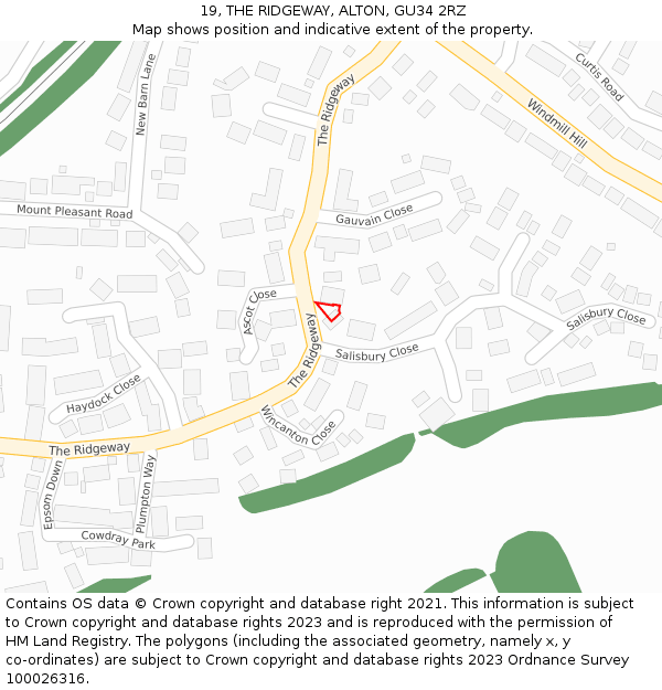 19, THE RIDGEWAY, ALTON, GU34 2RZ: Location map and indicative extent of plot
