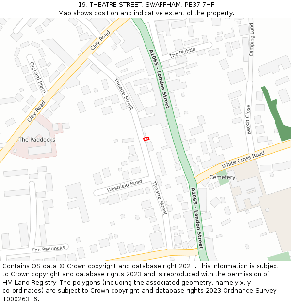 19, THEATRE STREET, SWAFFHAM, PE37 7HF: Location map and indicative extent of plot