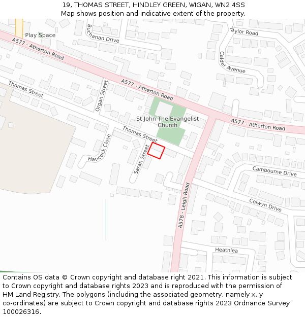 19, THOMAS STREET, HINDLEY GREEN, WIGAN, WN2 4SS: Location map and indicative extent of plot