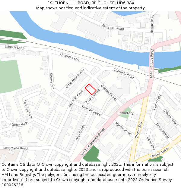 19, THORNHILL ROAD, BRIGHOUSE, HD6 3AX: Location map and indicative extent of plot