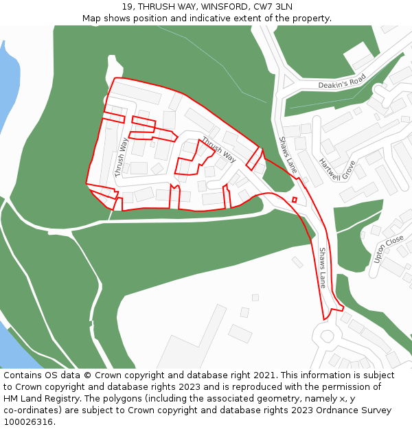 19, THRUSH WAY, WINSFORD, CW7 3LN: Location map and indicative extent of plot