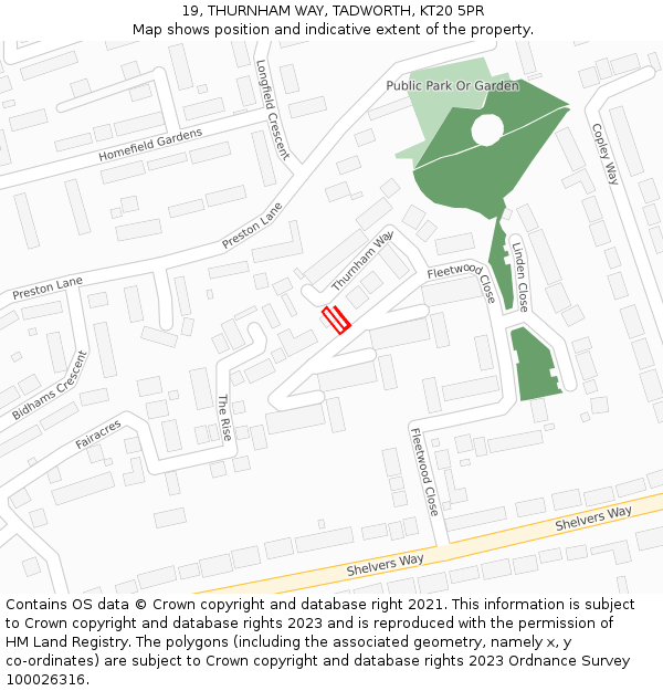 19, THURNHAM WAY, TADWORTH, KT20 5PR: Location map and indicative extent of plot