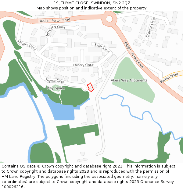 19, THYME CLOSE, SWINDON, SN2 2QZ: Location map and indicative extent of plot