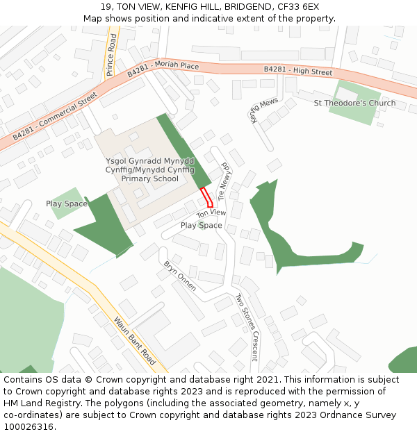 19, TON VIEW, KENFIG HILL, BRIDGEND, CF33 6EX: Location map and indicative extent of plot