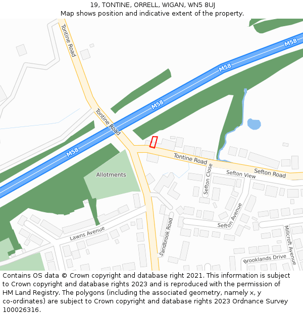 19, TONTINE, ORRELL, WIGAN, WN5 8UJ: Location map and indicative extent of plot