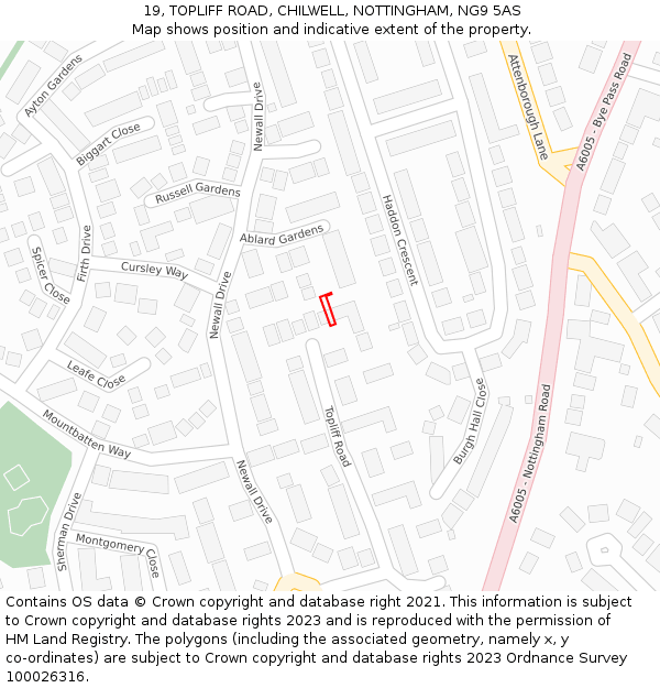 19, TOPLIFF ROAD, CHILWELL, NOTTINGHAM, NG9 5AS: Location map and indicative extent of plot