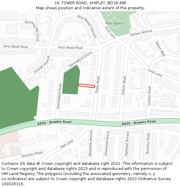 19, TOWER ROAD, SHIPLEY, BD18 4BP: Location map and indicative extent of plot