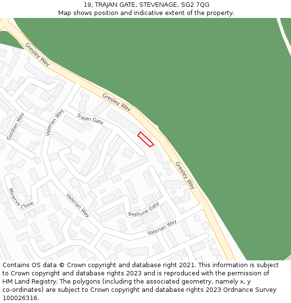 19, TRAJAN GATE, STEVENAGE, SG2 7QG: Location map and indicative extent of plot