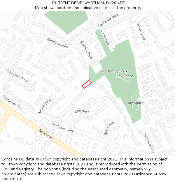 19, TRENT DRIVE, WAREHAM, BH20 4DF: Location map and indicative extent of plot