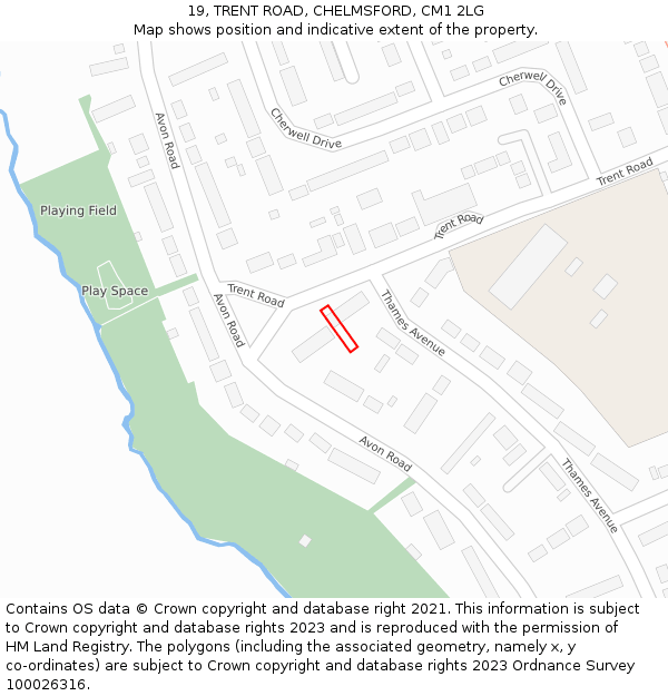 19, TRENT ROAD, CHELMSFORD, CM1 2LG: Location map and indicative extent of plot