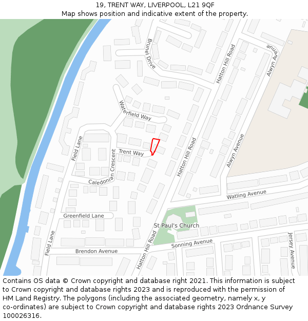 19, TRENT WAY, LIVERPOOL, L21 9QF: Location map and indicative extent of plot