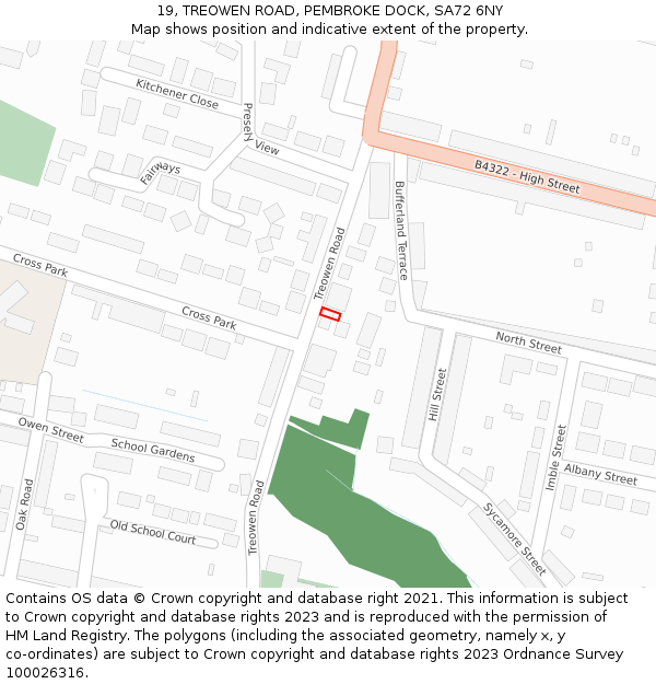 19, TREOWEN ROAD, PEMBROKE DOCK, SA72 6NY: Location map and indicative extent of plot