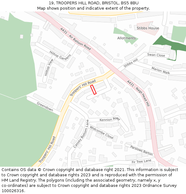 19, TROOPERS HILL ROAD, BRISTOL, BS5 8BU: Location map and indicative extent of plot