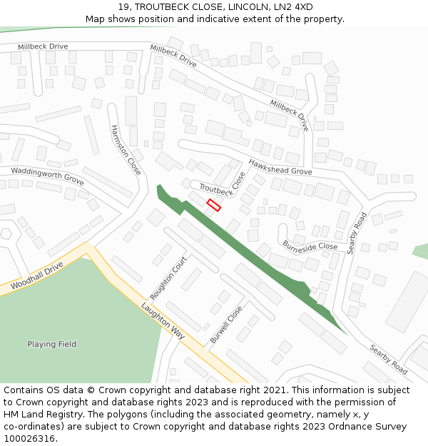 19, TROUTBECK CLOSE, LINCOLN, LN2 4XD: Location map and indicative extent of plot