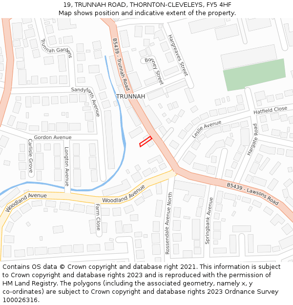 19, TRUNNAH ROAD, THORNTON-CLEVELEYS, FY5 4HF: Location map and indicative extent of plot