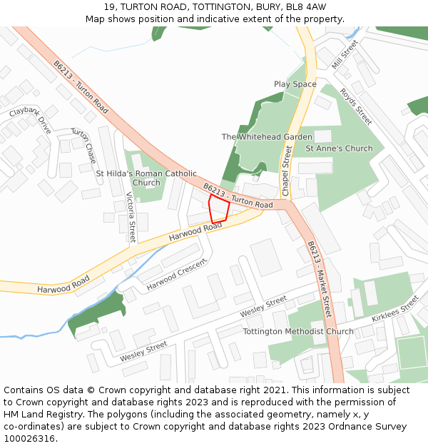 19, TURTON ROAD, TOTTINGTON, BURY, BL8 4AW: Location map and indicative extent of plot