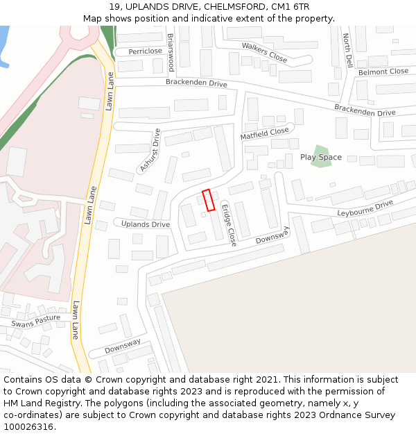 19, UPLANDS DRIVE, CHELMSFORD, CM1 6TR: Location map and indicative extent of plot