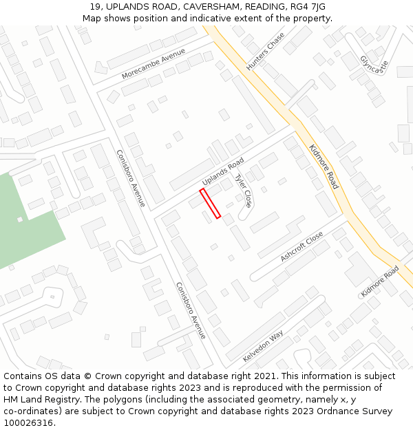 19, UPLANDS ROAD, CAVERSHAM, READING, RG4 7JG: Location map and indicative extent of plot