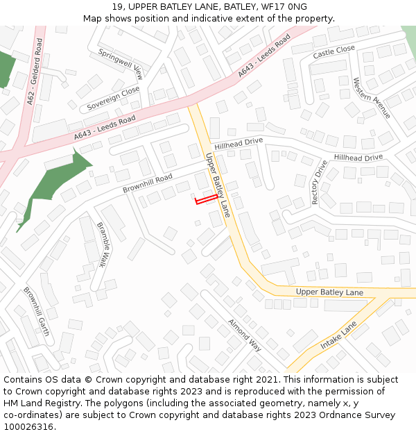 19, UPPER BATLEY LANE, BATLEY, WF17 0NG: Location map and indicative extent of plot