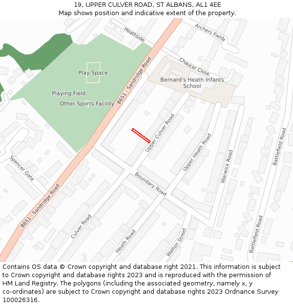 19, UPPER CULVER ROAD, ST ALBANS, AL1 4EE: Location map and indicative extent of plot