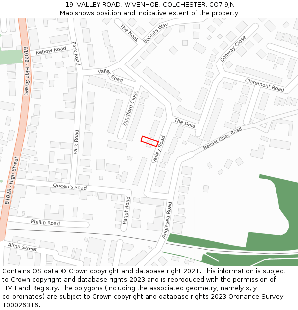 19, VALLEY ROAD, WIVENHOE, COLCHESTER, CO7 9JN: Location map and indicative extent of plot