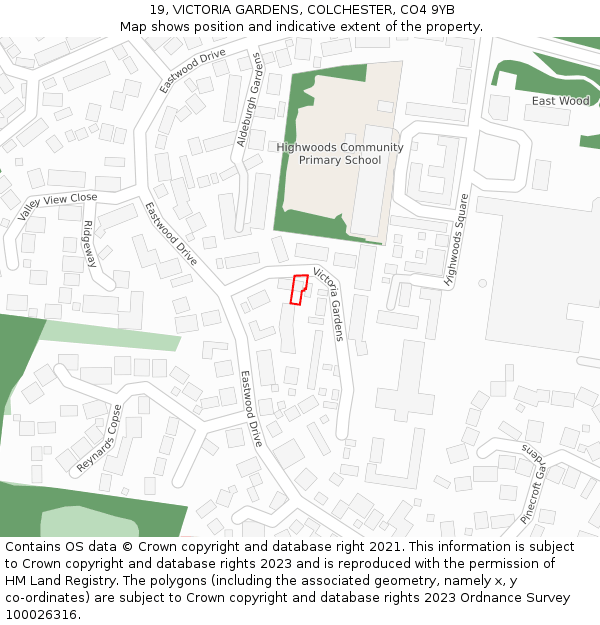 19, VICTORIA GARDENS, COLCHESTER, CO4 9YB: Location map and indicative extent of plot