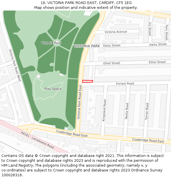 19, VICTORIA PARK ROAD EAST, CARDIFF, CF5 1EG: Location map and indicative extent of plot