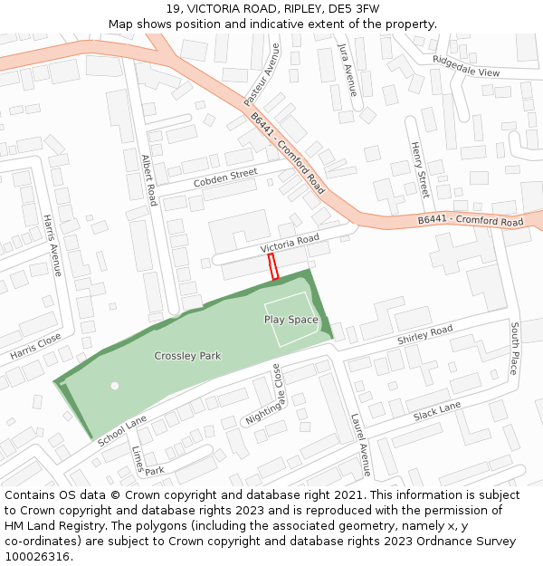 19, VICTORIA ROAD, RIPLEY, DE5 3FW: Location map and indicative extent of plot
