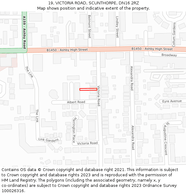 19, VICTORIA ROAD, SCUNTHORPE, DN16 2RZ: Location map and indicative extent of plot