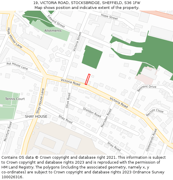 19, VICTORIA ROAD, STOCKSBRIDGE, SHEFFIELD, S36 1FW: Location map and indicative extent of plot