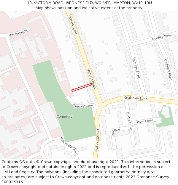 19, VICTORIA ROAD, WEDNESFIELD, WOLVERHAMPTON, WV11 1RU: Location map and indicative extent of plot