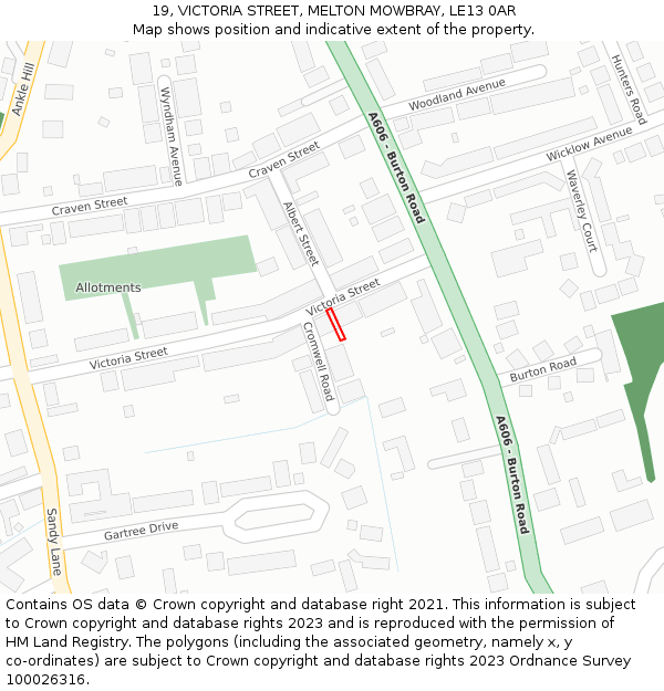 19, VICTORIA STREET, MELTON MOWBRAY, LE13 0AR: Location map and indicative extent of plot