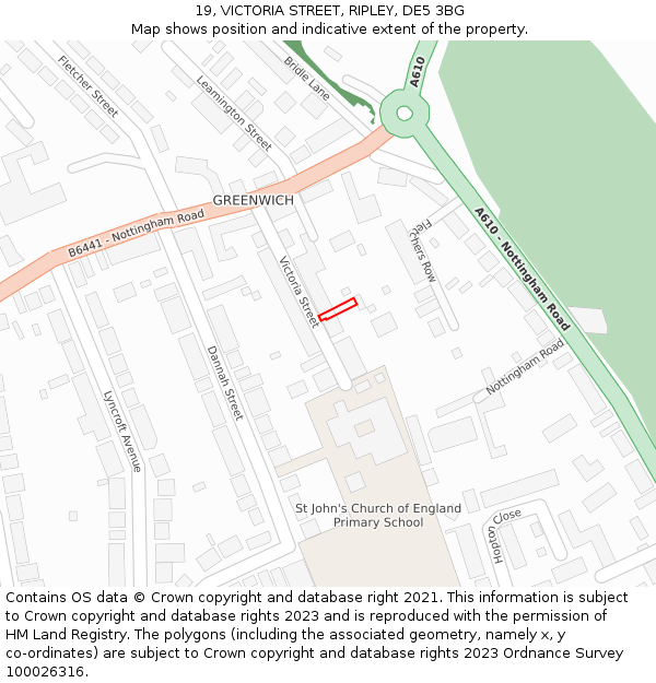 19, VICTORIA STREET, RIPLEY, DE5 3BG: Location map and indicative extent of plot