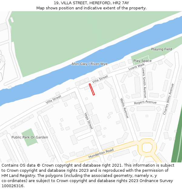 19, VILLA STREET, HEREFORD, HR2 7AY: Location map and indicative extent of plot