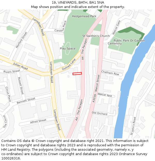 19, VINEYARDS, BATH, BA1 5NA: Location map and indicative extent of plot