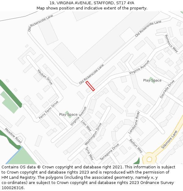 19, VIRGINIA AVENUE, STAFFORD, ST17 4YA: Location map and indicative extent of plot