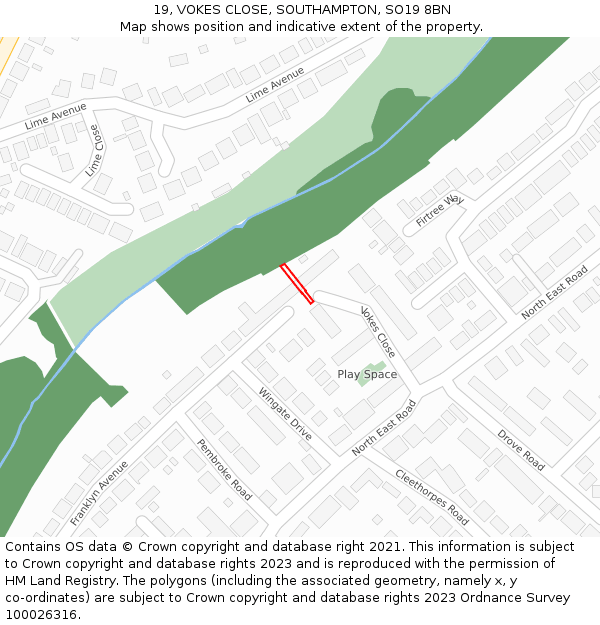 19, VOKES CLOSE, SOUTHAMPTON, SO19 8BN: Location map and indicative extent of plot
