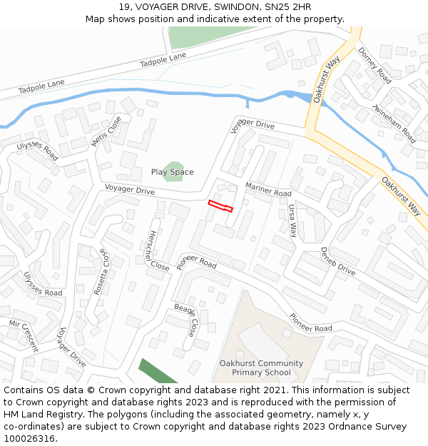 19, VOYAGER DRIVE, SWINDON, SN25 2HR: Location map and indicative extent of plot