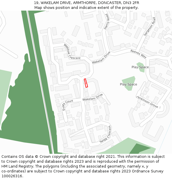 19, WAKELAM DRIVE, ARMTHORPE, DONCASTER, DN3 2FR: Location map and indicative extent of plot