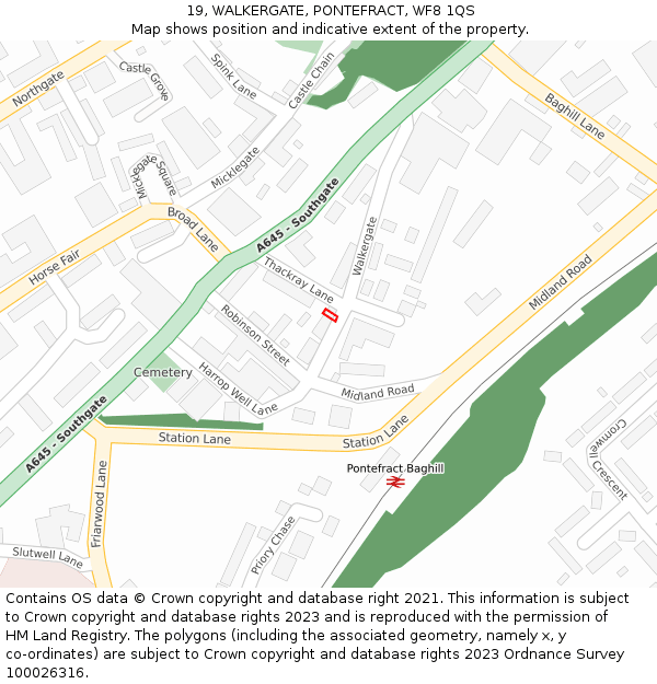 19, WALKERGATE, PONTEFRACT, WF8 1QS: Location map and indicative extent of plot