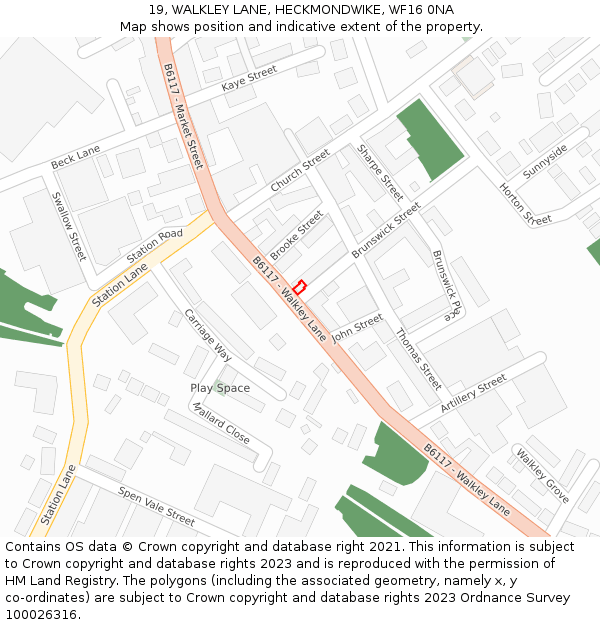 19, WALKLEY LANE, HECKMONDWIKE, WF16 0NA: Location map and indicative extent of plot