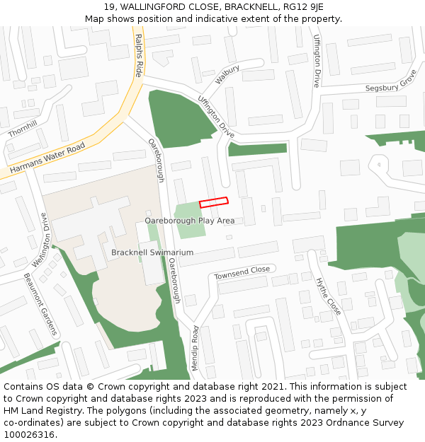 19, WALLINGFORD CLOSE, BRACKNELL, RG12 9JE: Location map and indicative extent of plot