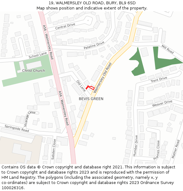 19, WALMERSLEY OLD ROAD, BURY, BL9 6SD: Location map and indicative extent of plot