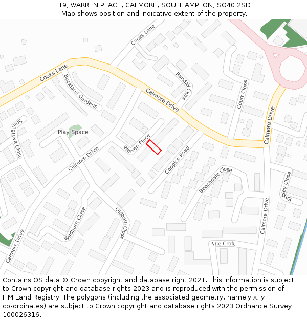 19, WARREN PLACE, CALMORE, SOUTHAMPTON, SO40 2SD: Location map and indicative extent of plot