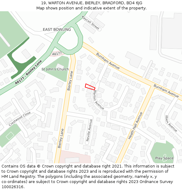 19, WARTON AVENUE, BIERLEY, BRADFORD, BD4 6JG: Location map and indicative extent of plot