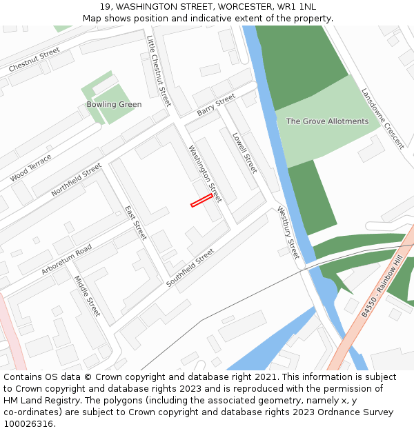 19, WASHINGTON STREET, WORCESTER, WR1 1NL: Location map and indicative extent of plot